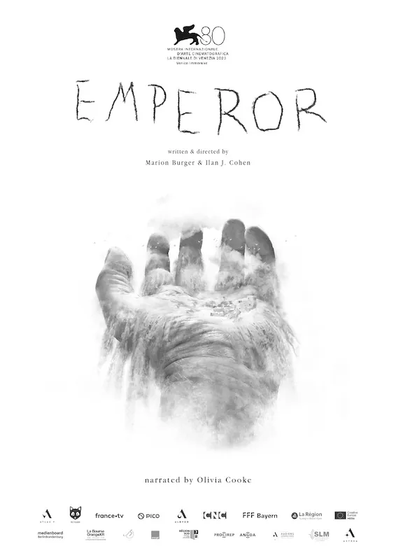 Affiche d'Empereur : une main ouverte esquissée au fusain, sur fond blanc